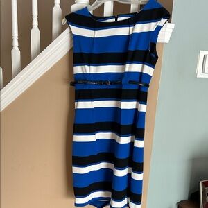 Striped Blue and Black Belted Dress Calvin Klein size 10